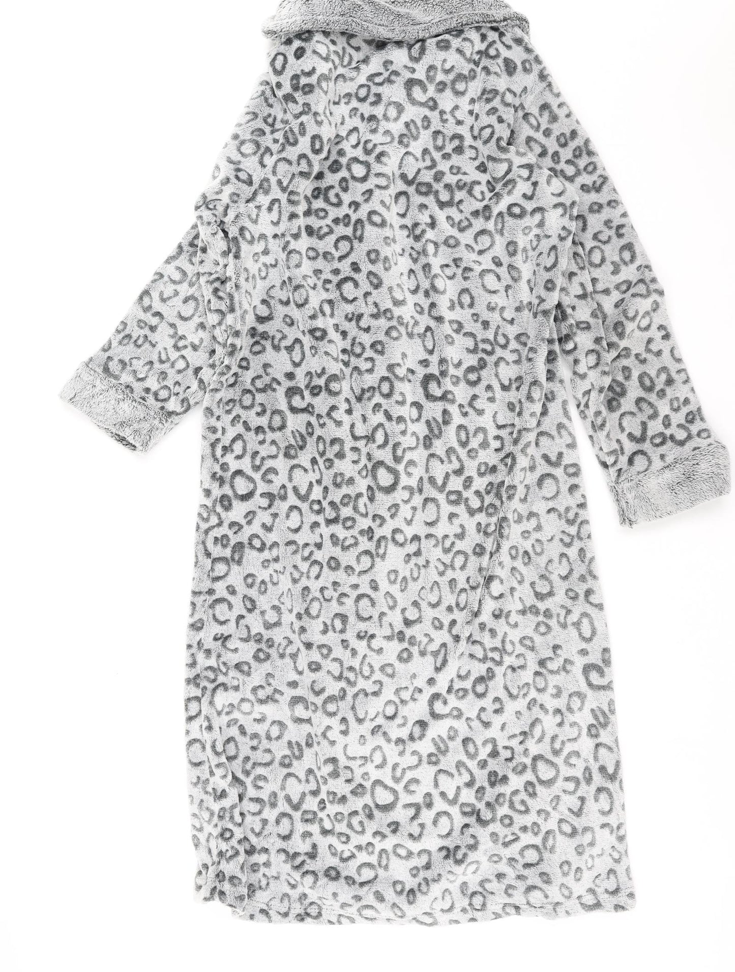 Slenderella Womens Grey Geometric Fleece Top Robe Size L