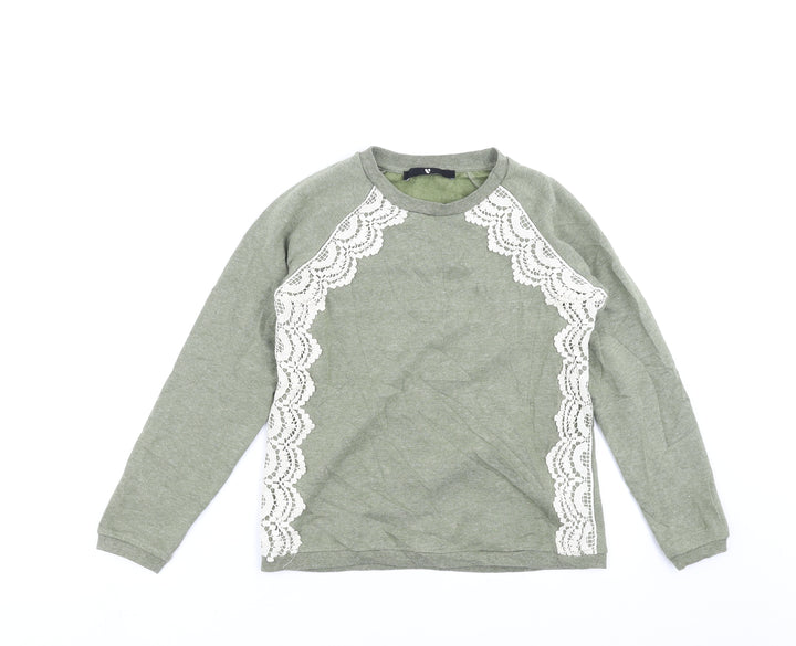 Very Girls Green Pullover Sweatshirt Size 11-12 Years - crochet detail
