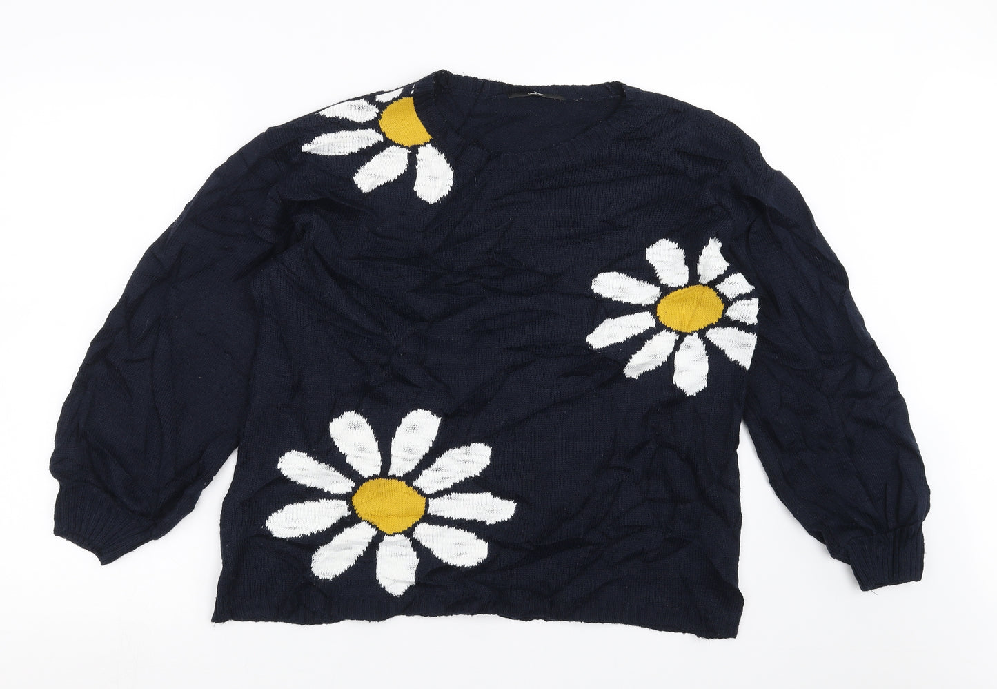 George Womens Black Floral Knit Pullover Jumper Size 16