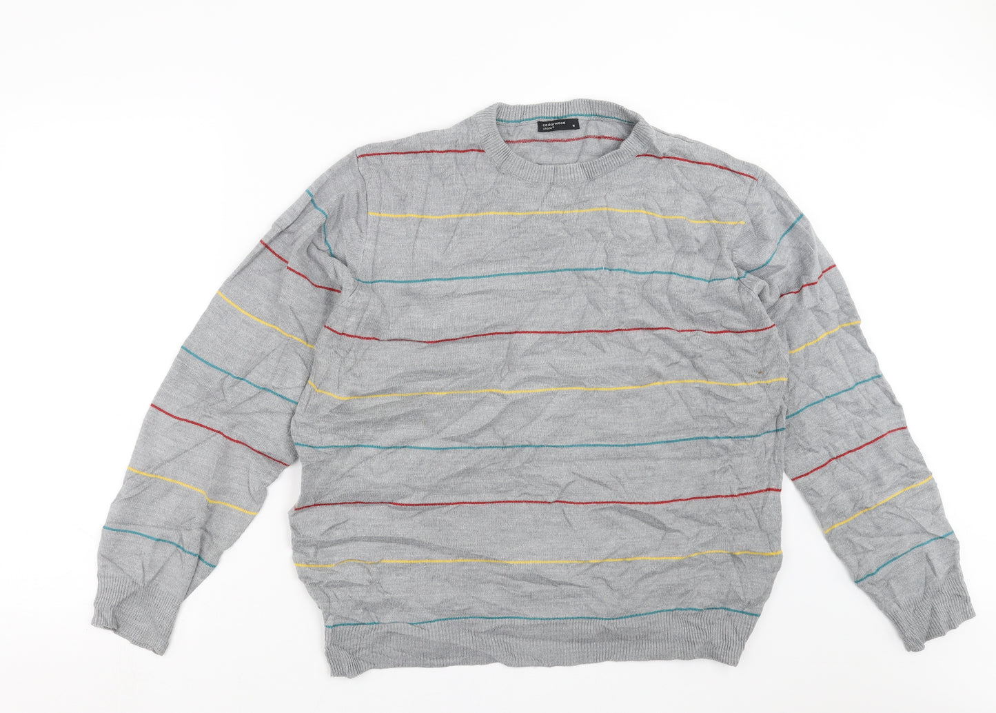 Cedar Wood State Mens Grey Striped Knit Pullover Jumper Size M