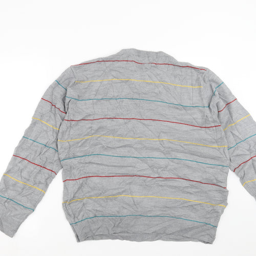 Cedar Wood State Mens Grey Striped Knit Pullover Jumper Size M