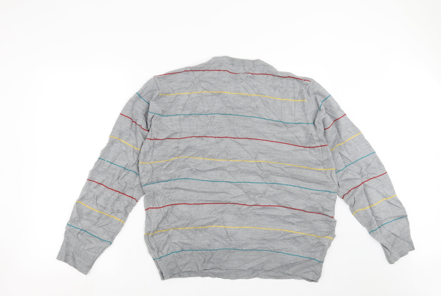 Cedar Wood State Mens Grey Striped Knit Pullover Jumper Size M