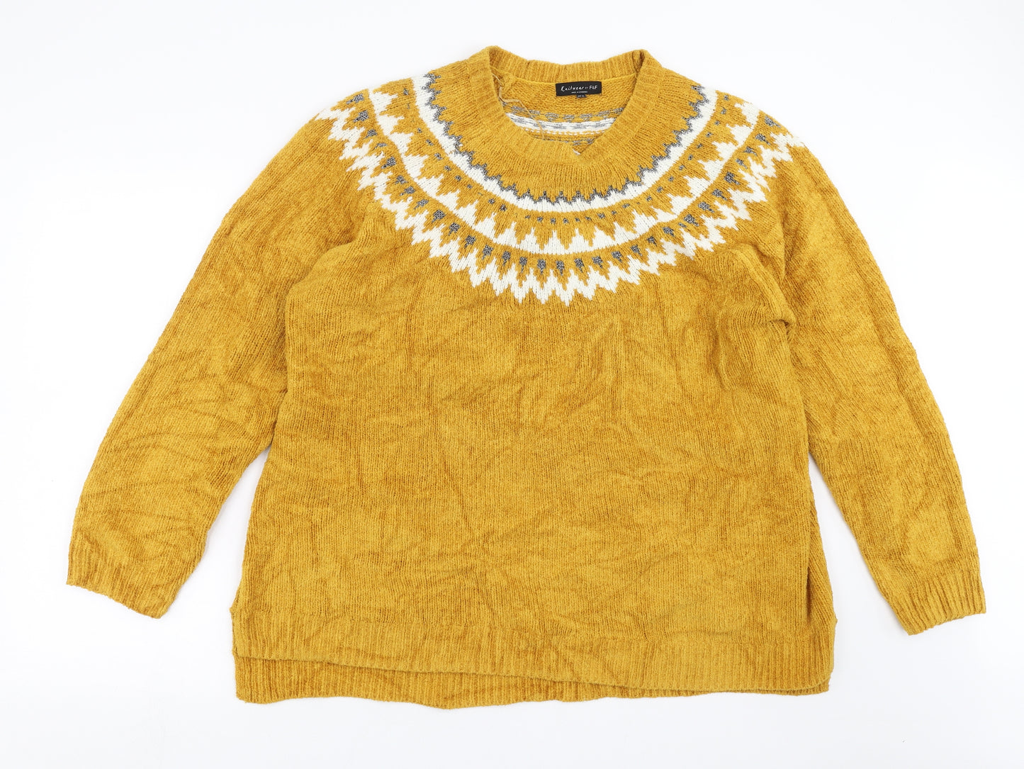 F&F Womens Yellow   Pullover Jumper Size 22  - patterned neckline