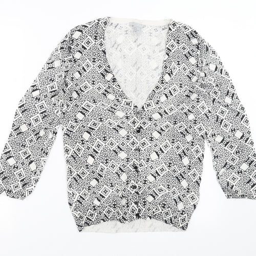 H&M Womens White Geometric Knit Cardigan Jumper Size M