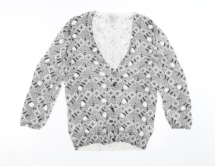 H&M Womens White Geometric Knit Cardigan Jumper Size M