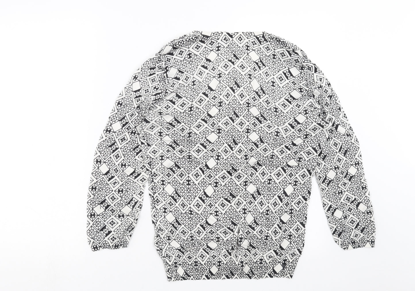 H&M Womens White Geometric Knit Cardigan Jumper Size M