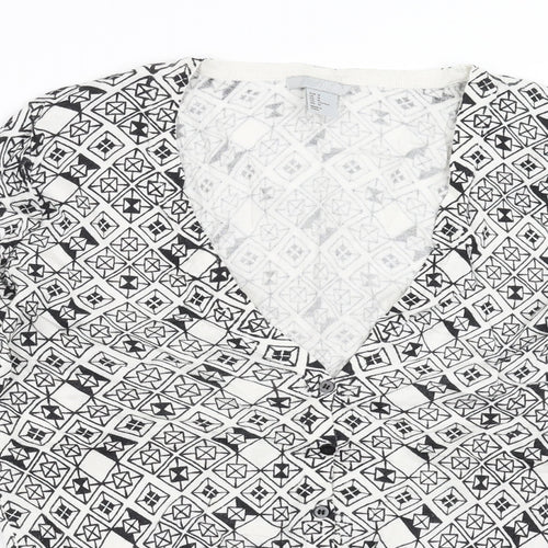 H&M Womens White Geometric Knit Cardigan Jumper Size M