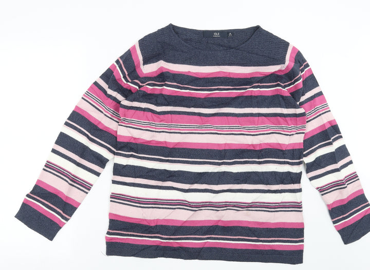 ISLE Womens Blue Striped Knit Pullover Jumper Size M