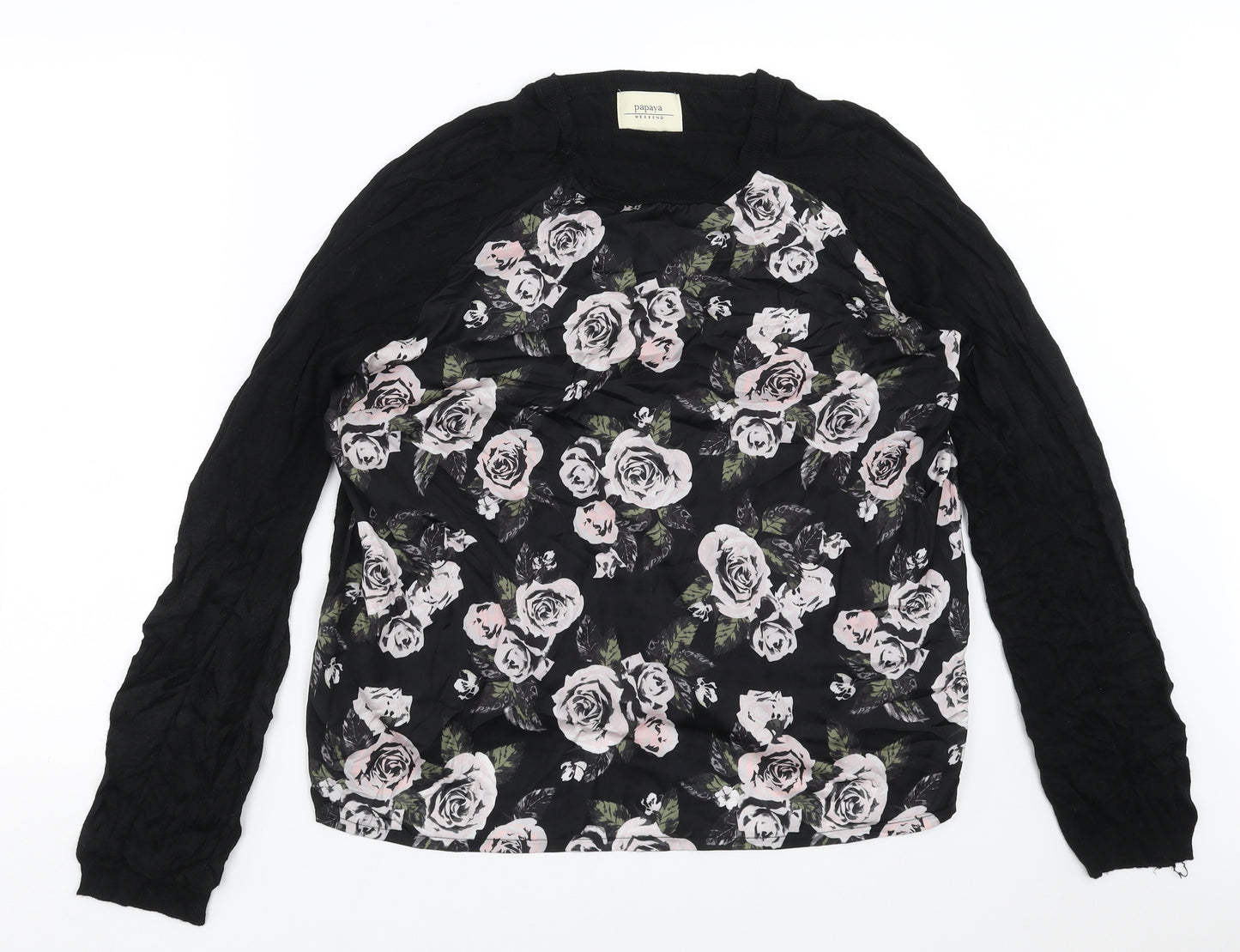 Papaya Womens Black Floral Knit Pullover Jumper Size 18