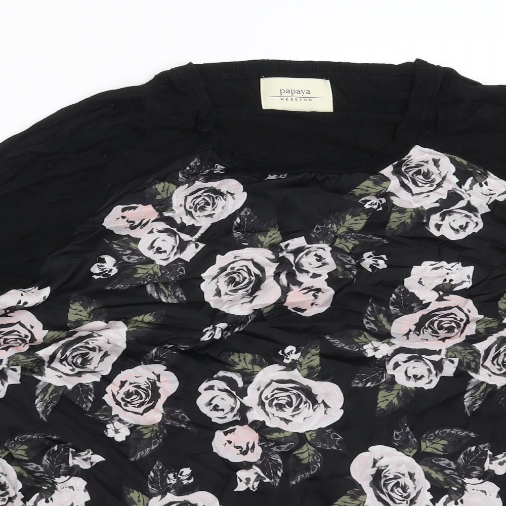 Papaya Womens Black Floral Knit Pullover Jumper Size 18