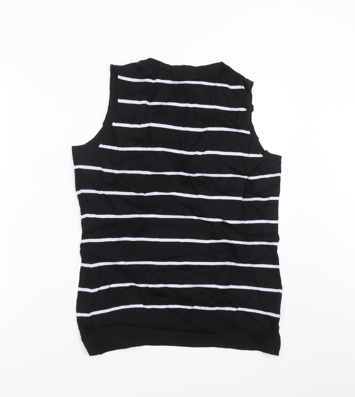 Laura Ashley Womens Black Striped Knit Pullover Jumper Size 14