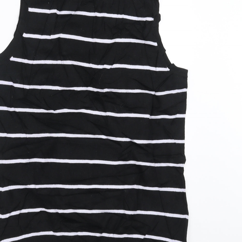Laura Ashley Womens Black Striped Knit Pullover Jumper Size 14