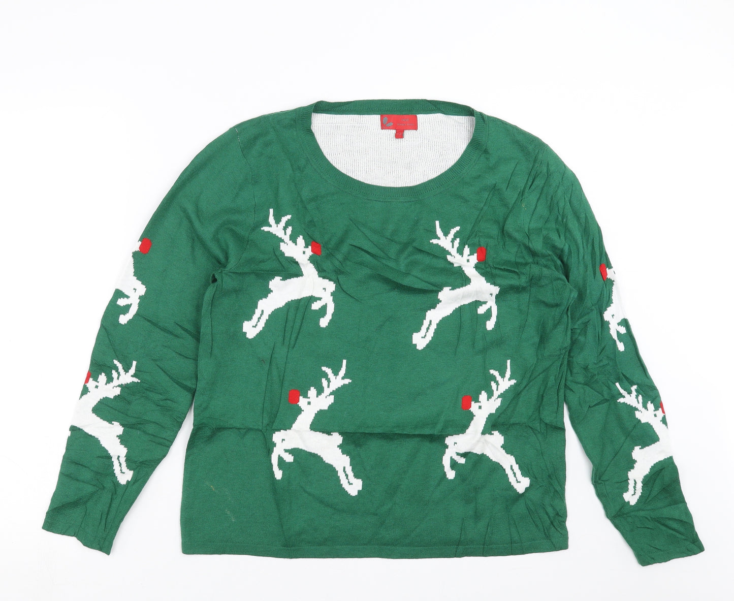 NEXT Womens Green  Knit Pullover Jumper Size 12  - Reindeer Christmas