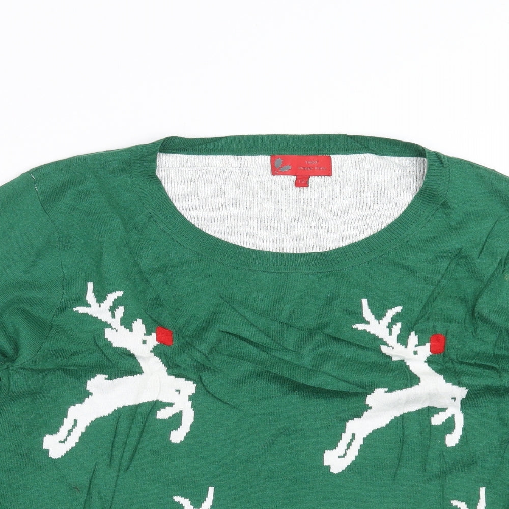 NEXT Womens Green  Knit Pullover Jumper Size 12  - Reindeer Christmas