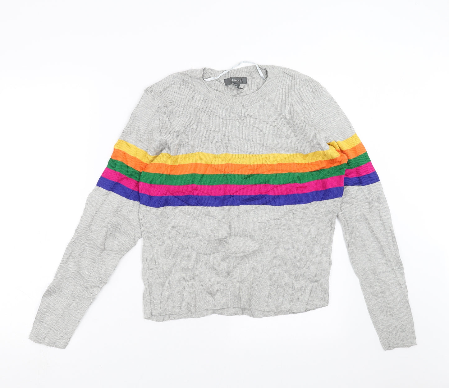 Primark Womens Grey Striped Knit Pullover Jumper Size XL