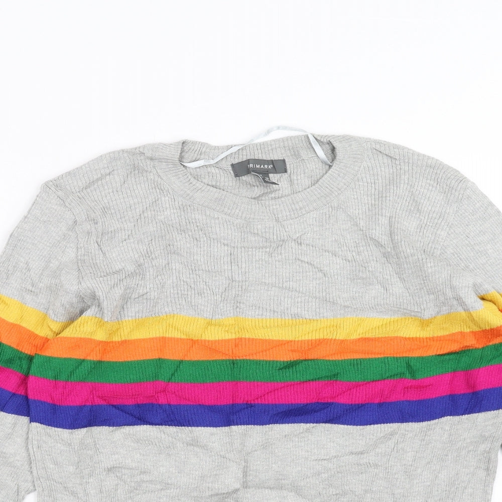 Primark Womens Grey Striped Knit Pullover Jumper Size XL