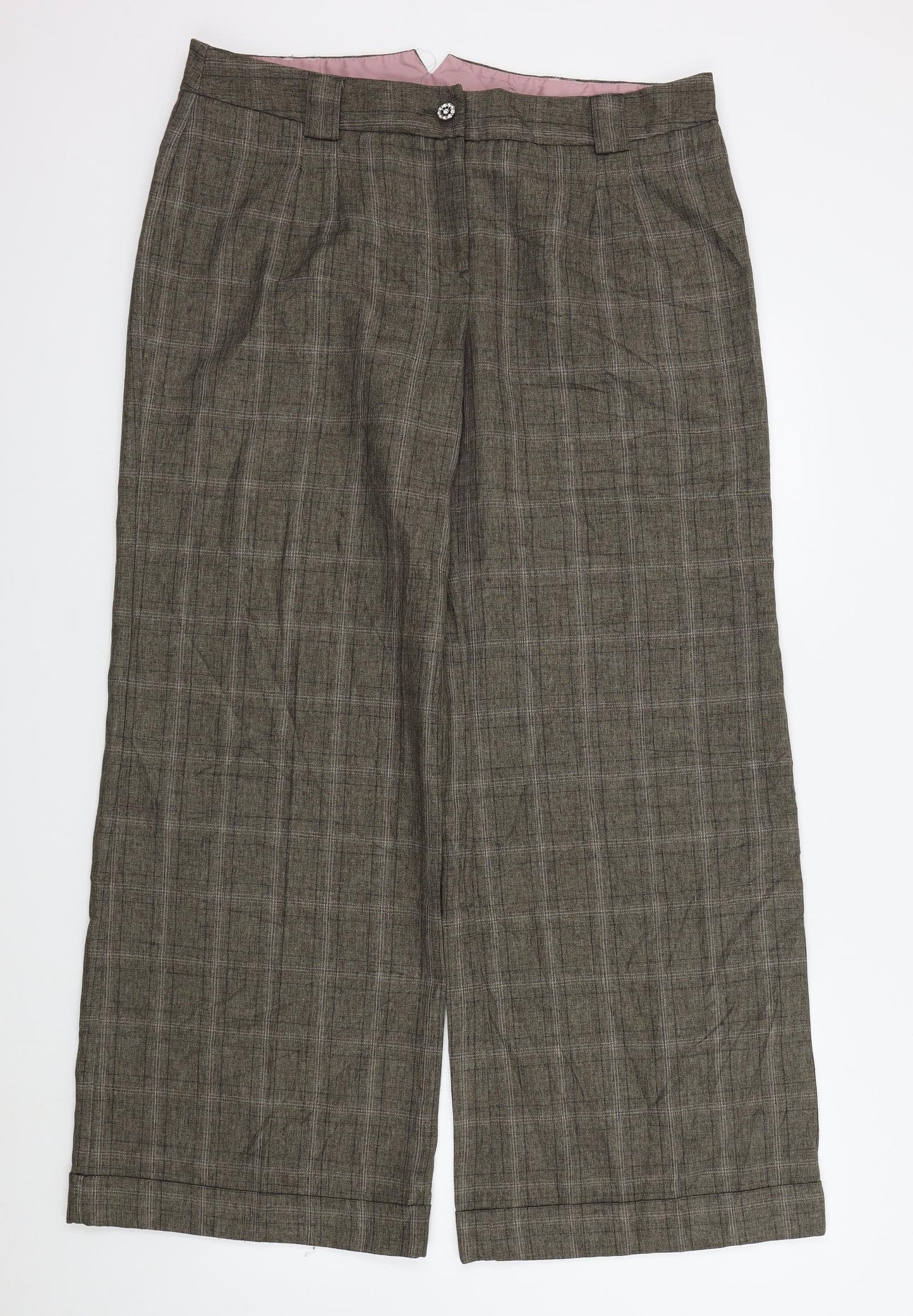 NEXT Womens Brown Check  Trousers  Size 16 L30 in