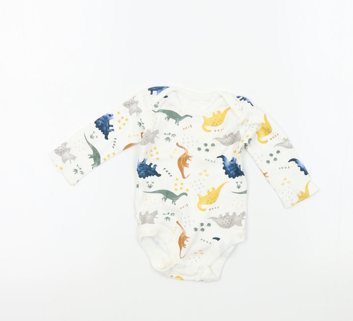 TU Boys White Geometric  Babygrow One-Piece Size 0-3 Months  - dinasours