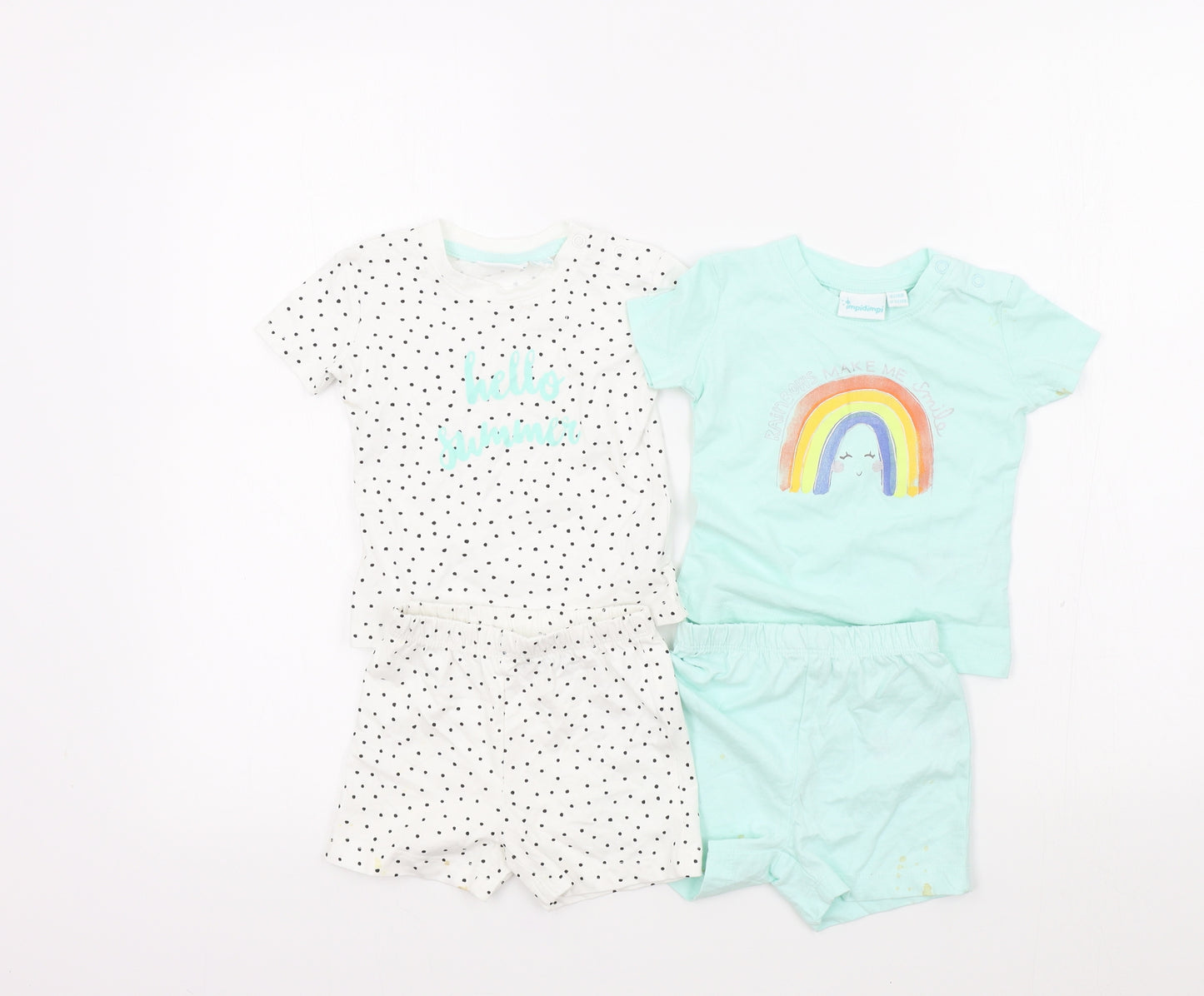 IMPIDIMPI Girls Multicoloured Colourblock  Shorts Set Outfit/Set Size 6-9 Months