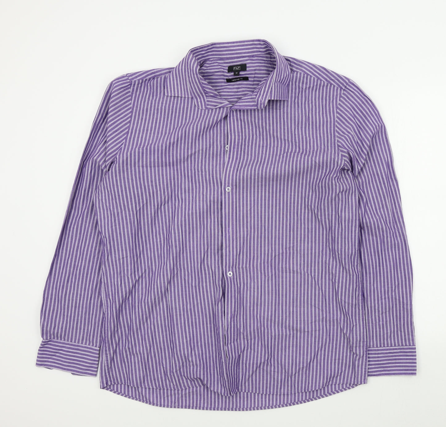 F&F Mens Purple Striped   Button-Up Size 17