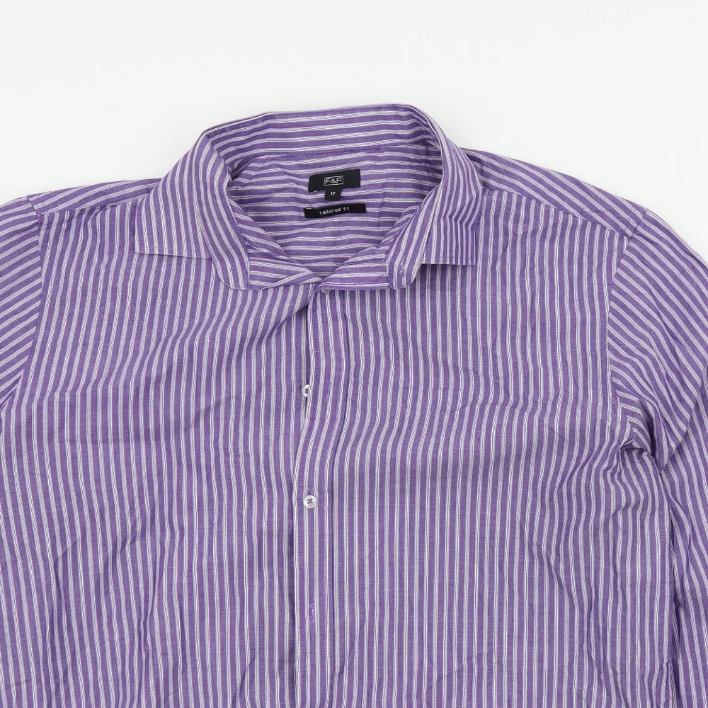F&F Mens Purple Striped   Button-Up Size 17