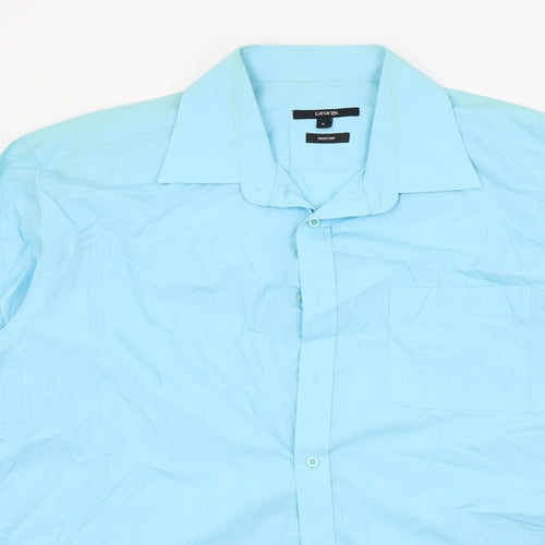 George Mens Blue Colourblock   Button-Up Size 17