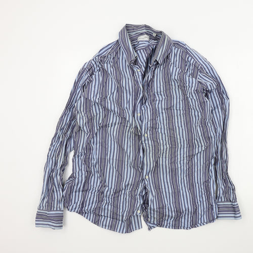 Christian Dior Mens Blue Striped   Button-Up Size 17