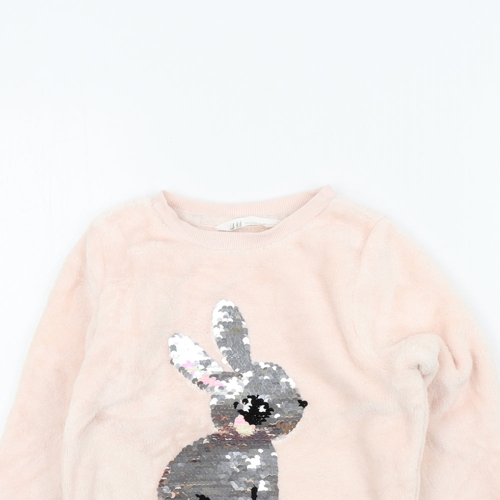 H&M Girls Pink Colourblock  Pullover Jumper Size 8 Years