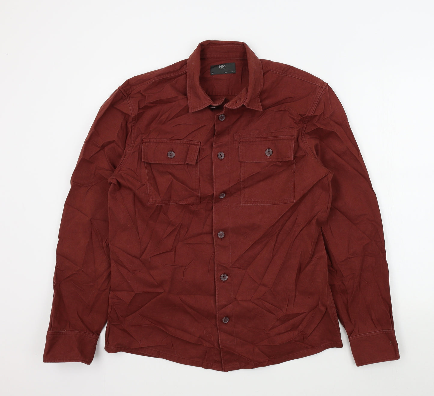 M&S Mens Red    Button-Up Size M