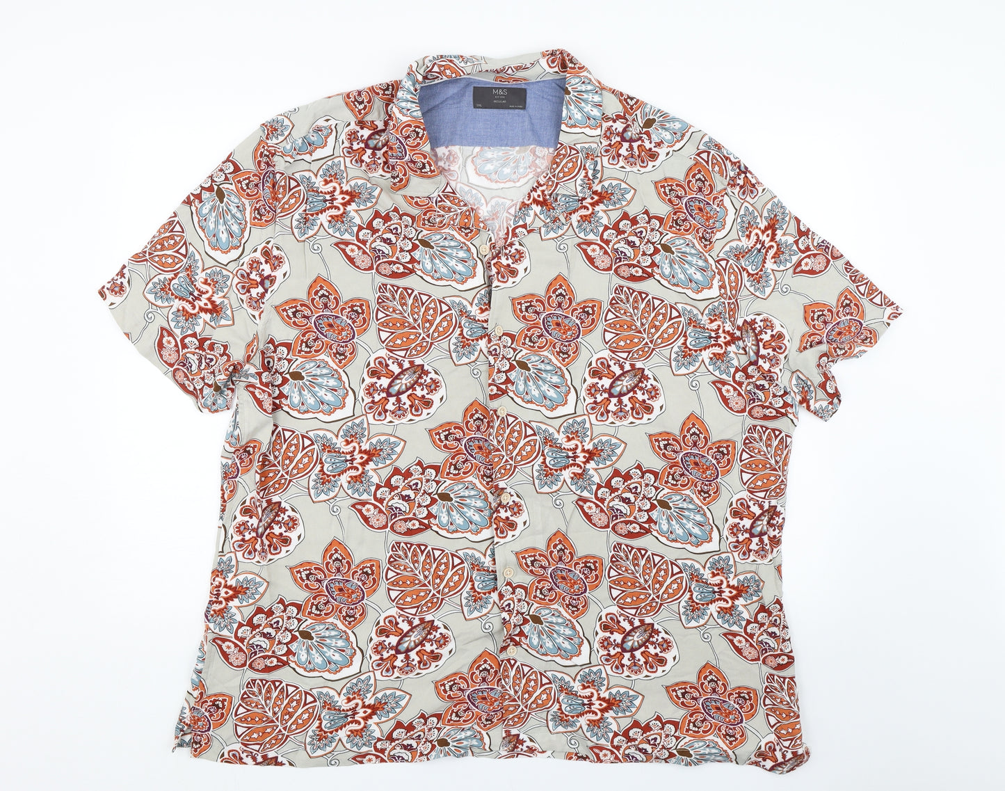 M&S Mens Beige Floral   Button-Up Size 3XL