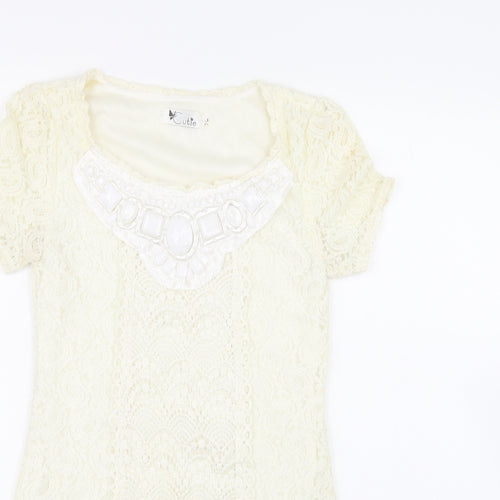 Cutie Womens White Floral Lace Fit & Flare  Size S