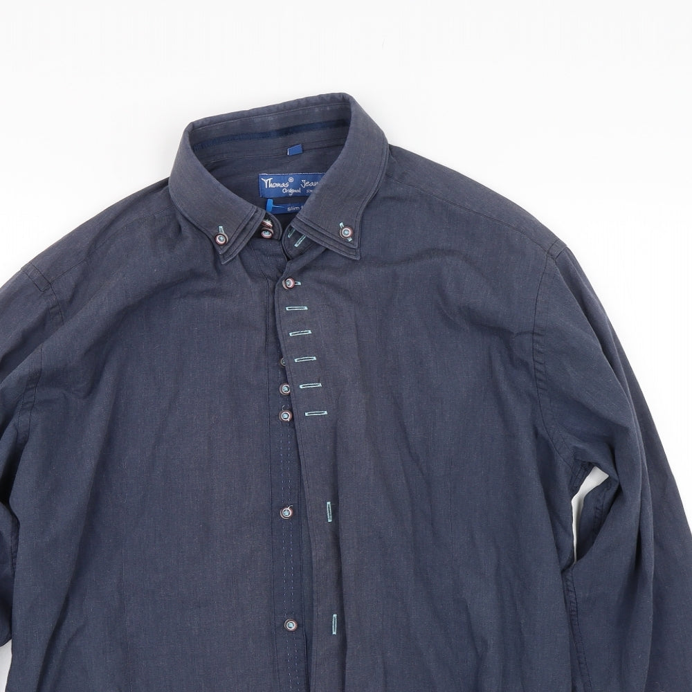 Thomas Jeans Mens Grey    Dress Shirt Size L