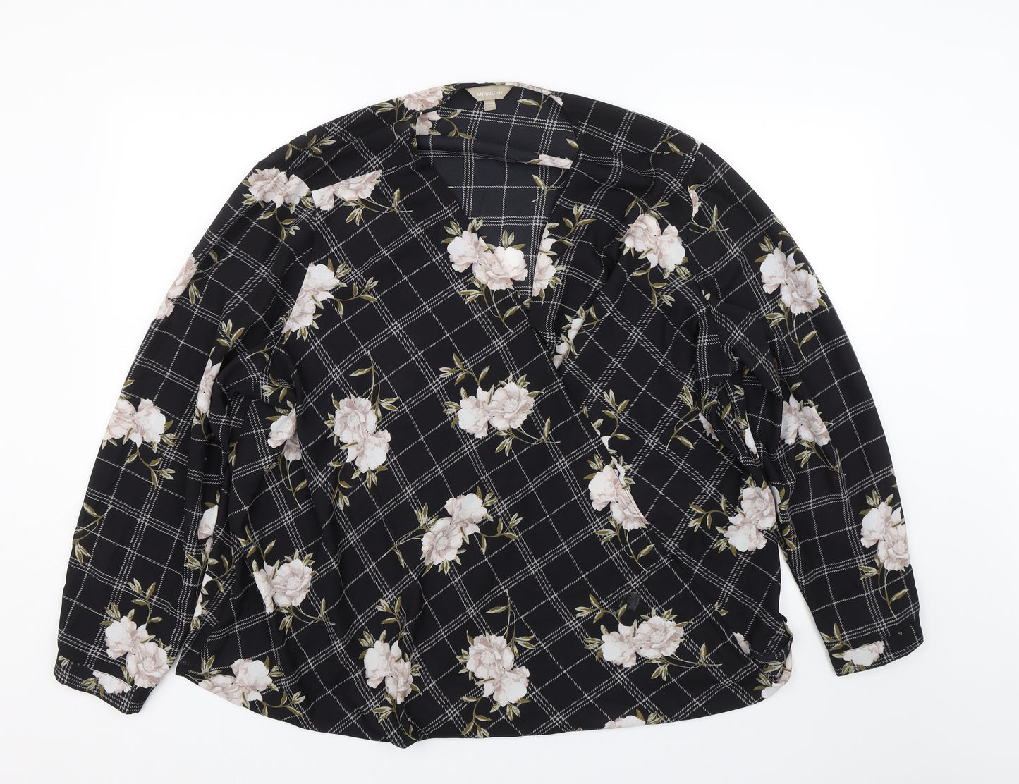 Anthology Womens Black Floral  Basic Blouse Size 24
