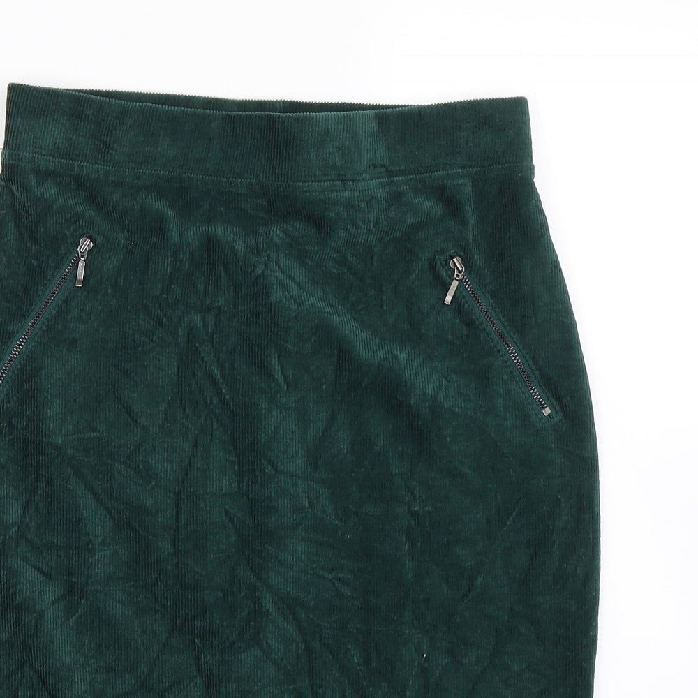 TU Womens Green Striped Corduroy Straight & Pencil Skirt Size 10