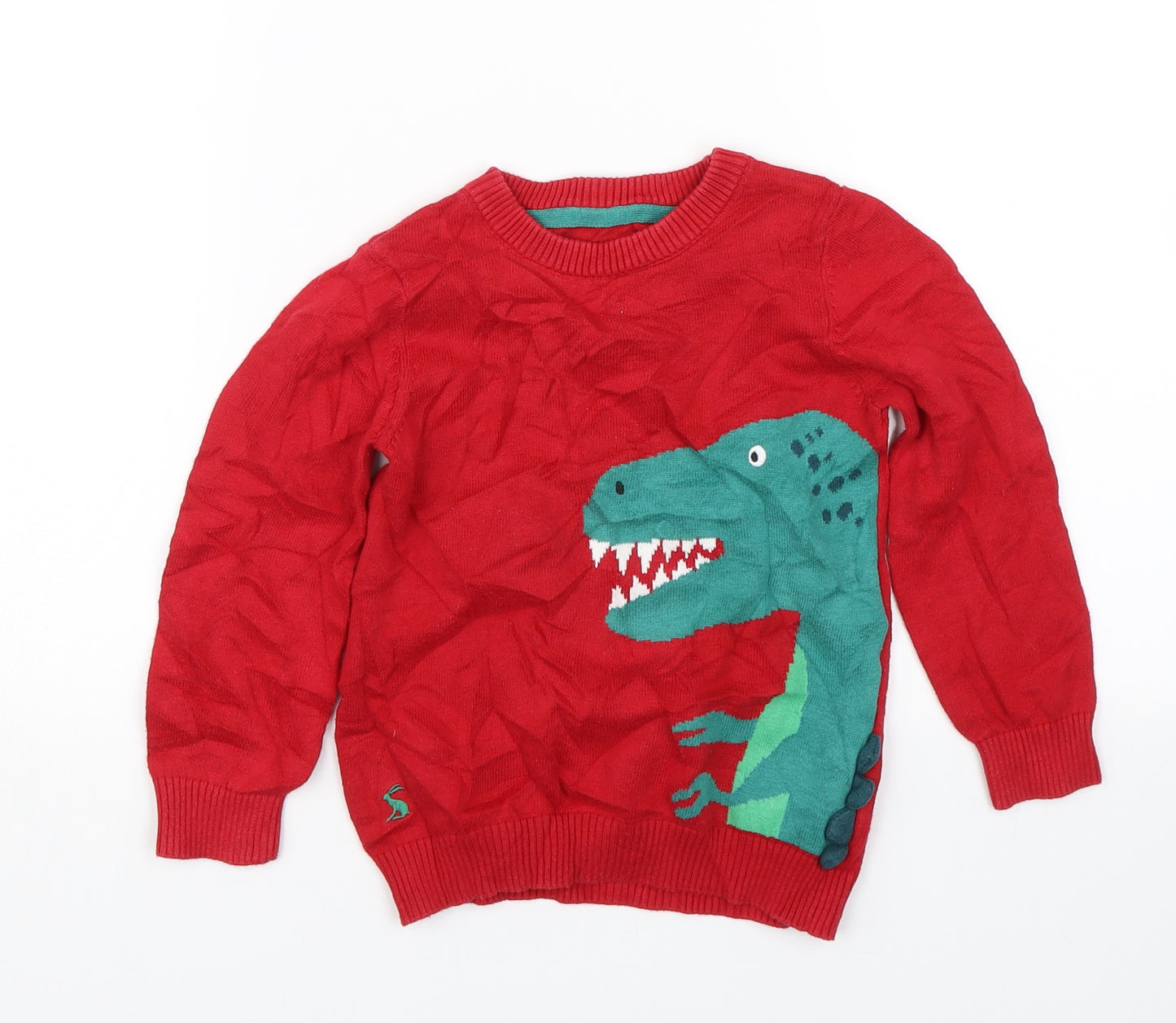 Joules Boys Red  Knit Pullover Jumper Size 5 Years  - Dinosaur