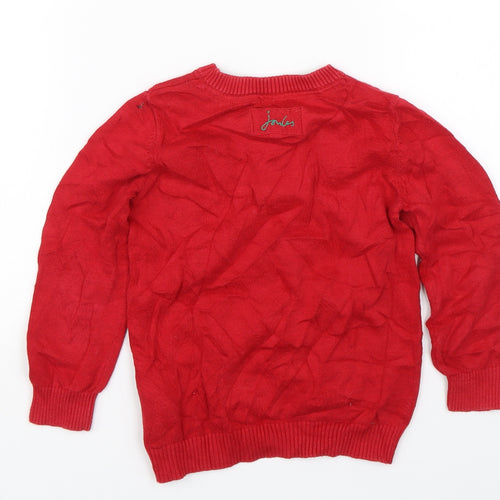 Joules Boys Red  Knit Pullover Jumper Size 5 Years  - Dinosaur