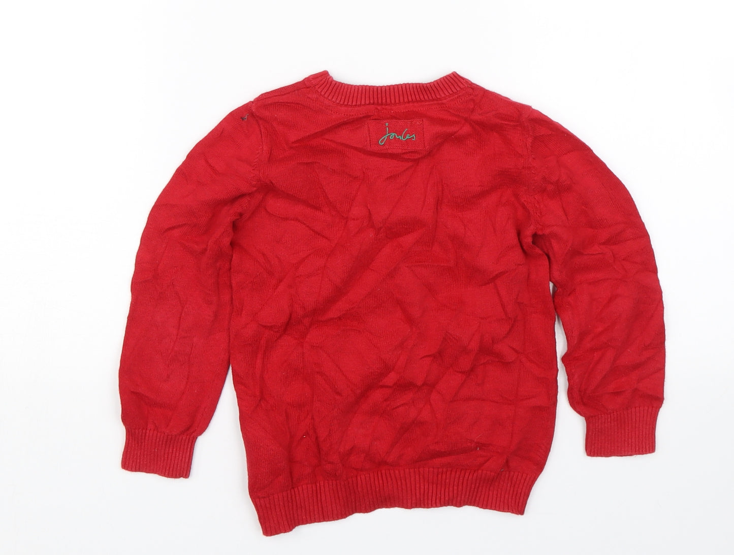 Joules Boys Red  Knit Pullover Jumper Size 5 Years  - Dinosaur