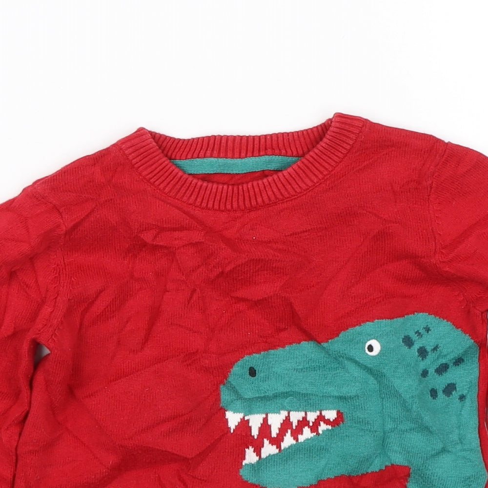 Joules Boys Red  Knit Pullover Jumper Size 5 Years  - Dinosaur