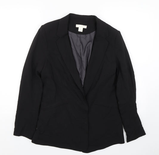 Front view of H&M women’s black jacket suit, size UK 12