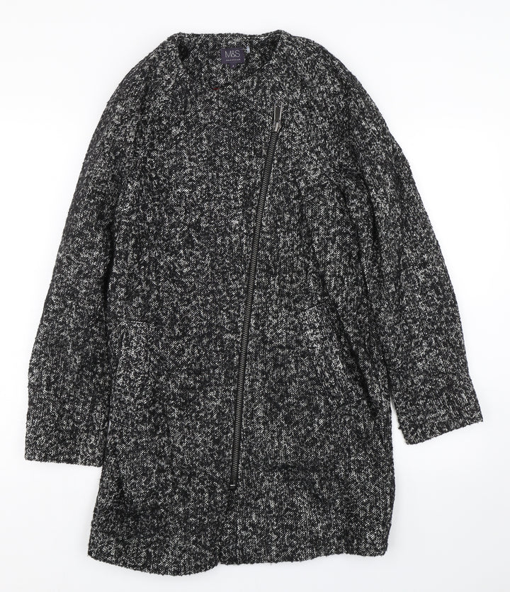 M&S Womens Black Overcoat Coat Size 8