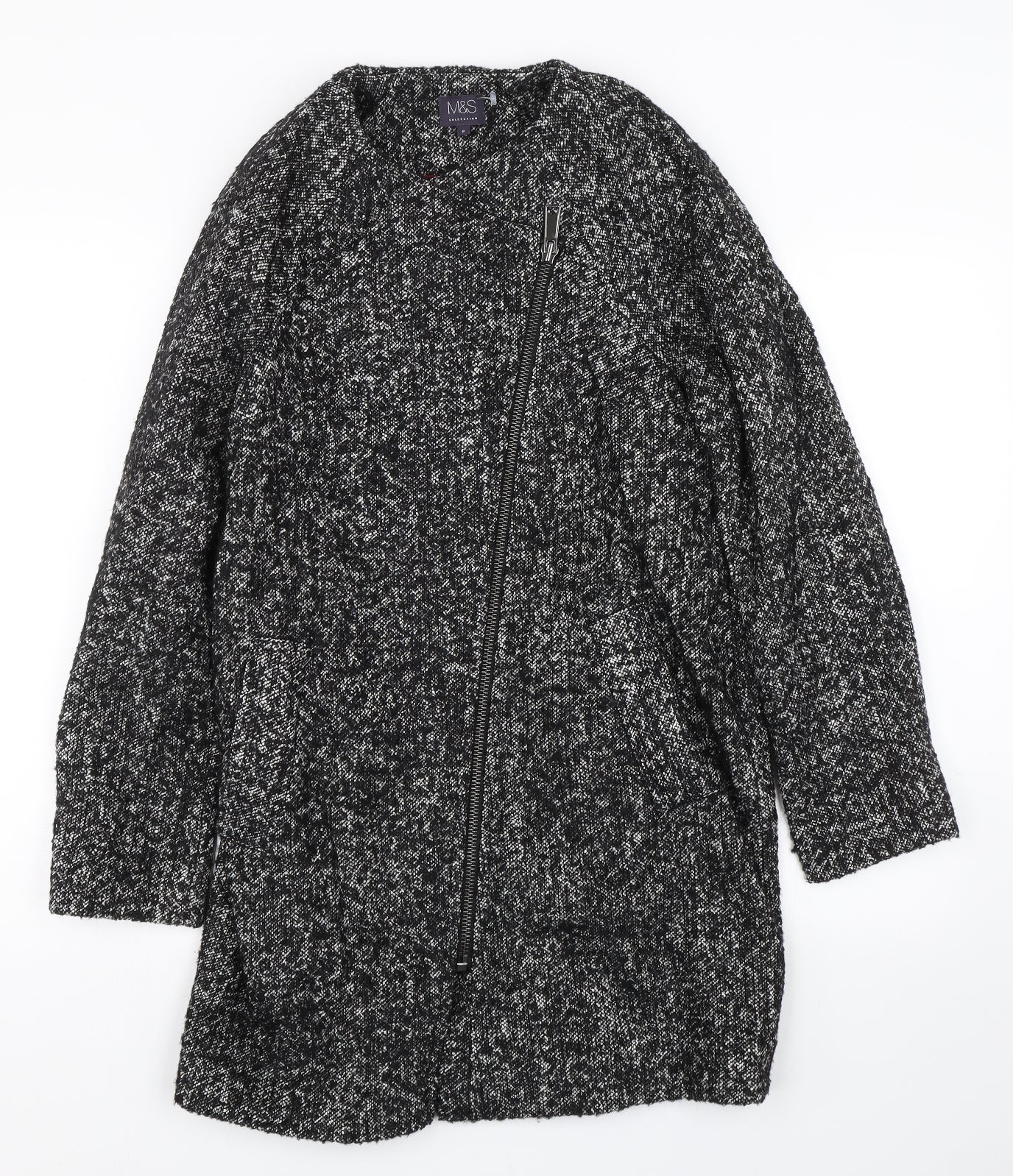 M&S Womens Black   Overcoat Coat Size 8