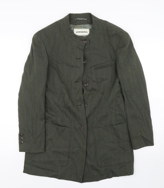 Front view of Scarabaus women’s green herringbone trench coat blazer, size UK 10