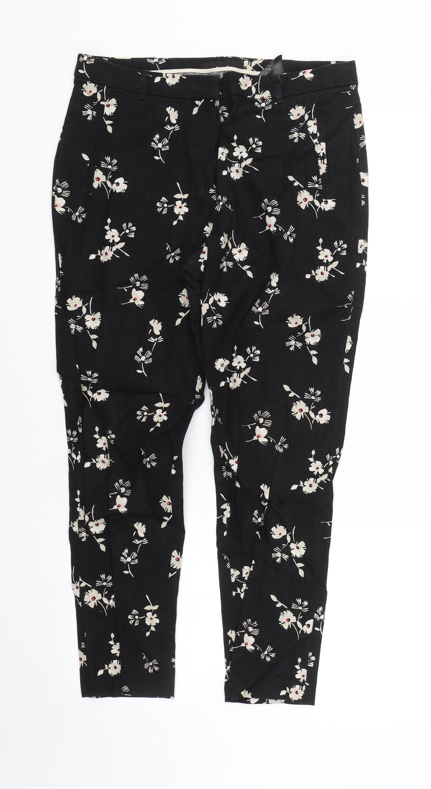 NEXT Womens Black Floral  Trousers  Size 12 L24 in