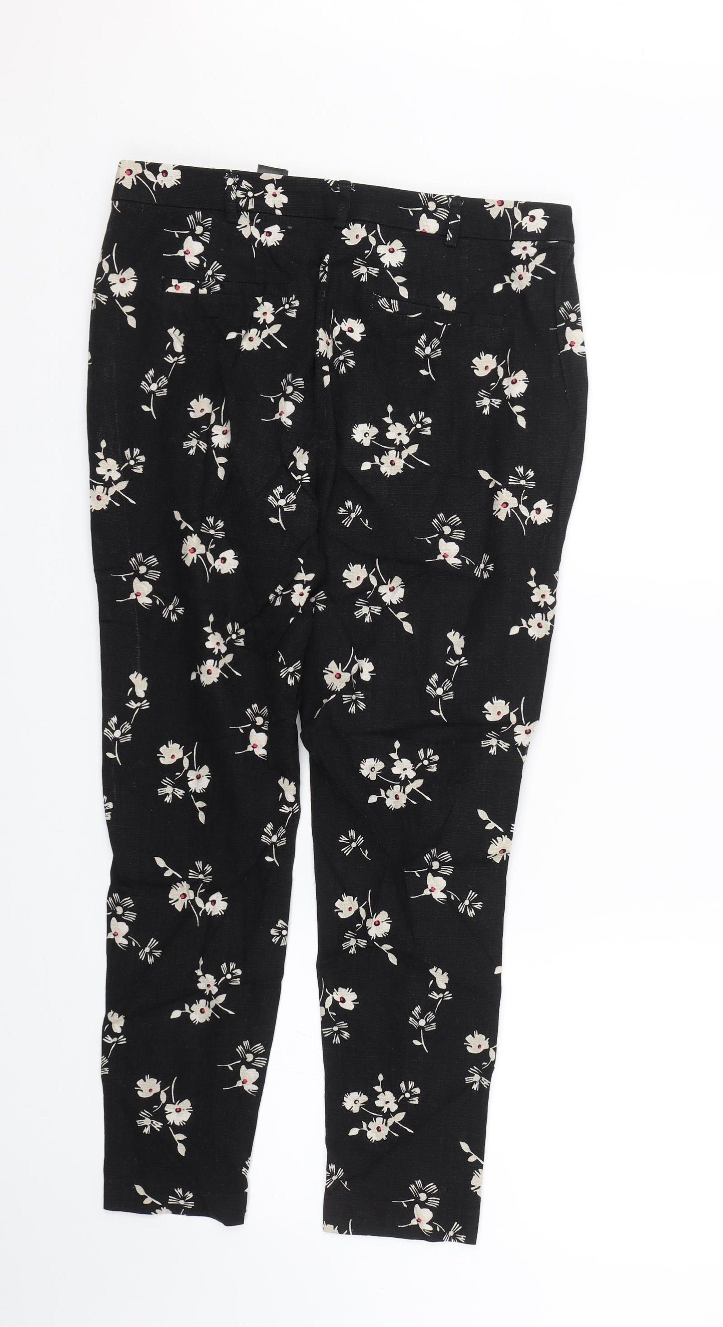 NEXT Womens Black Floral  Trousers  Size 12 L24 in