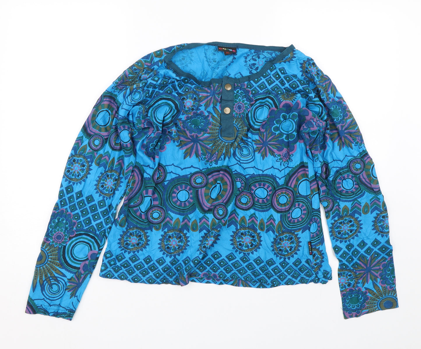 Gringo Womens Blue Floral  Basic T-Shirt Size XL