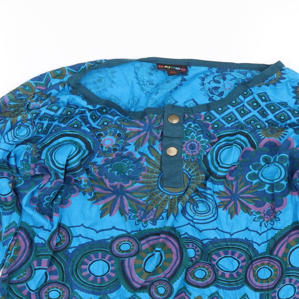 Gringo Womens Blue Floral  Basic T-Shirt Size XL