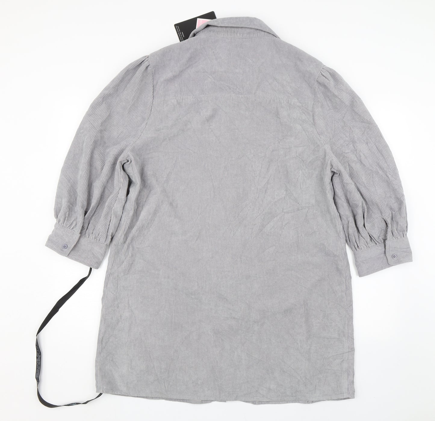 PRETTYLITTLETHING Womens Grey  Corduroy Basic Button-Up Size 14