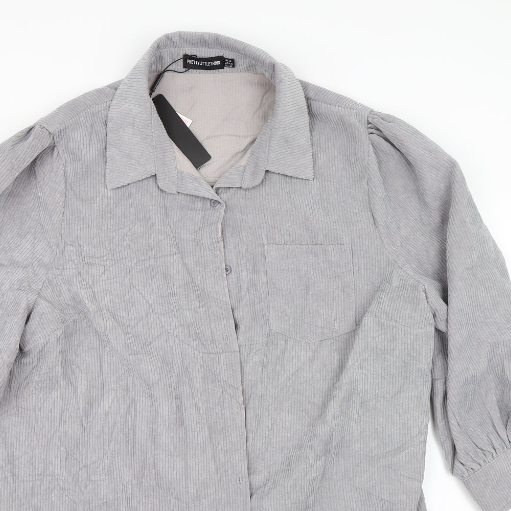 PRETTYLITTLETHING Womens Grey  Corduroy Basic Button-Up Size 14