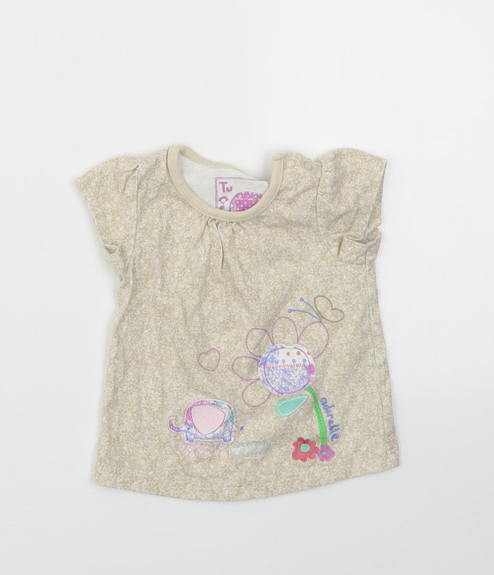 TU Girls Beige Basic T-Shirt Size 0-3 Months