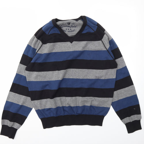 LAKE HOCKEY Mens Blue Striped  Pullover Sweatshirt Size L